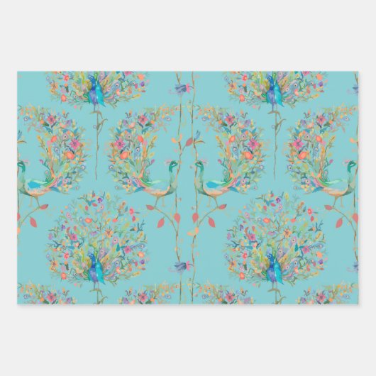 Elegant beautiful peacock watercolour ラッピングペーパーシート (正面)