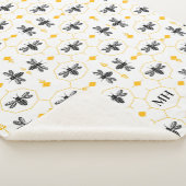 Elegant Bee Pattern Yellow Modern Black Monogram シェルパブランケット (3/4)