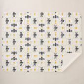 Elegant Bee Pattern Yellow Modern Black Monogram シェルパブランケット (正面(横))