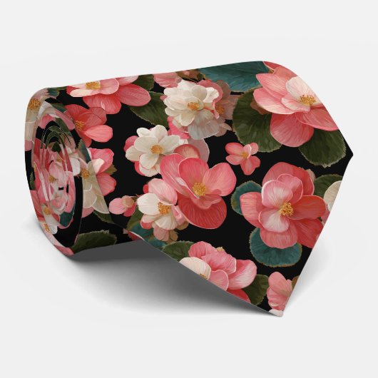 Elegant Begonia Floral Pattern ネクタイ (ロール)
