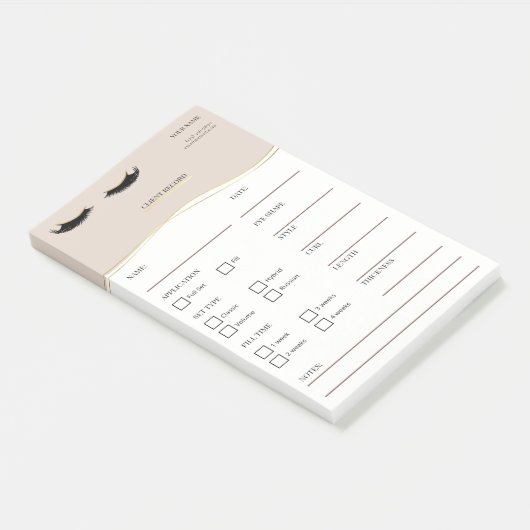 Elegant beige and gold Lash Client  Post-it® Notes ポストイット (アングル)