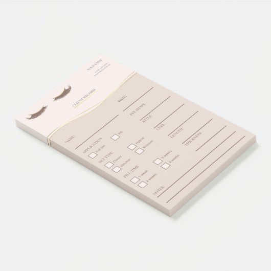 Elegant beige and gold Lash Client  Post-it® Notes ポストイット (アングル)