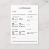 Elegant Beige and gold Lash Client Record Form 名刺 (裏面)