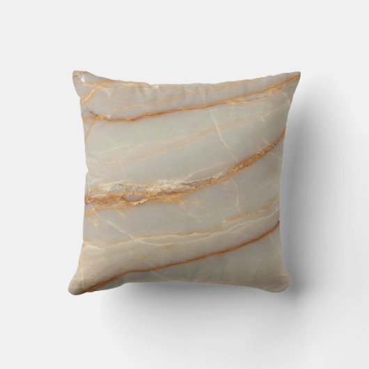 Elegant Beige and Gold Marble Pattern Throw Pillow クッション (裏面)