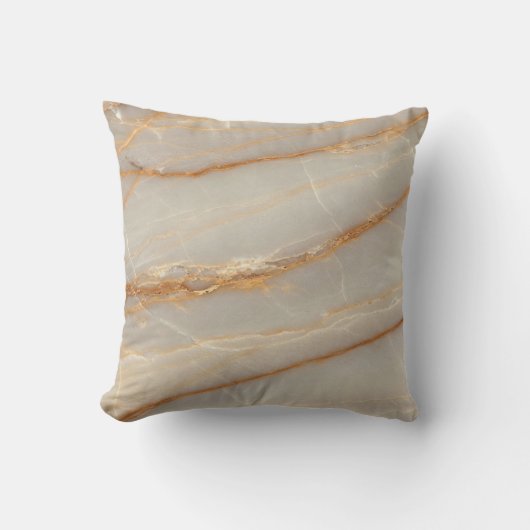 Elegant Beige and Gold Marble Pattern Throw Pillow クッション (正面)