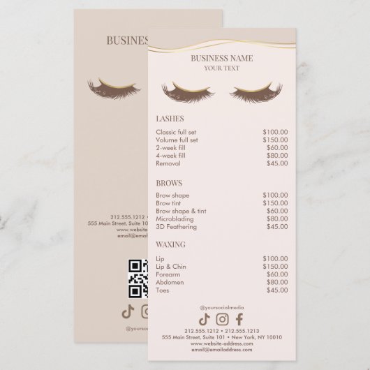 Elegant Beige and Gold Salon Price List メニュー (正面/裏面)