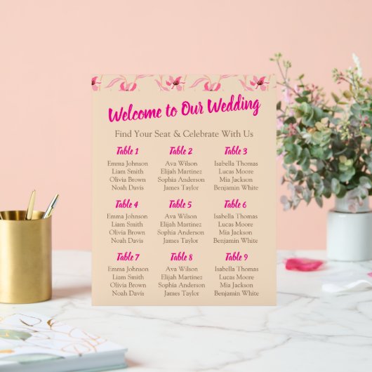 Elegant Beige & Blush Pink Floral Wedding アクリルサイン (ウェディング)