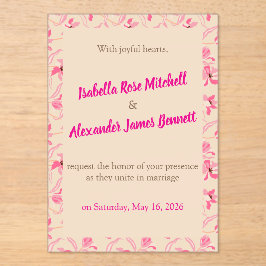 Elegant Beige & Blush Pink Floral Wedding  アクリル招待状