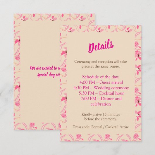 Elegant Beige & Blush Pink Floral Wedding エンクロージャーカード (正面/裏面)