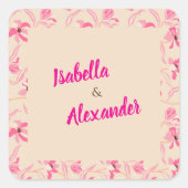 Elegant Beige & Blush Pink Floral Wedding  スクエアシール (正面)