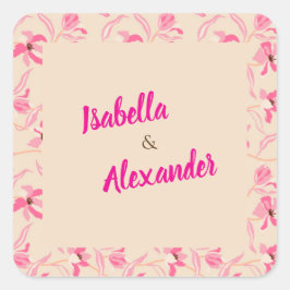 Elegant Beige & Blush Pink Floral Wedding  スクエアシール