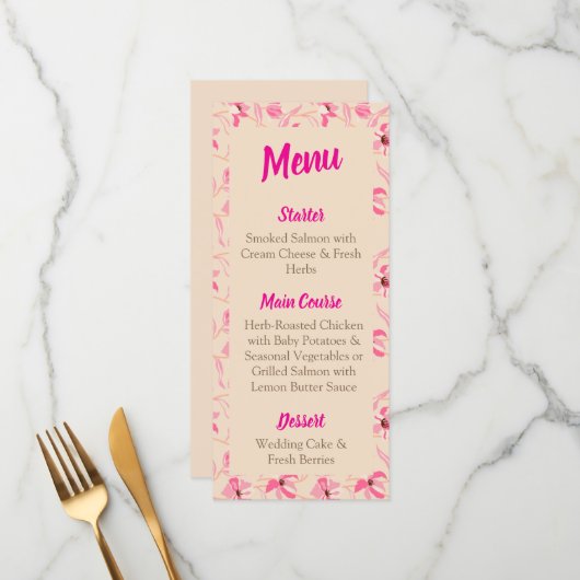 Elegant Beige & Blush Pink Floral Wedding  メニュー (正面/裏面インサイチュ)