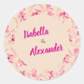 Elegant Beige & Blush Pink Floral Wedding ラウンドシール (正面)