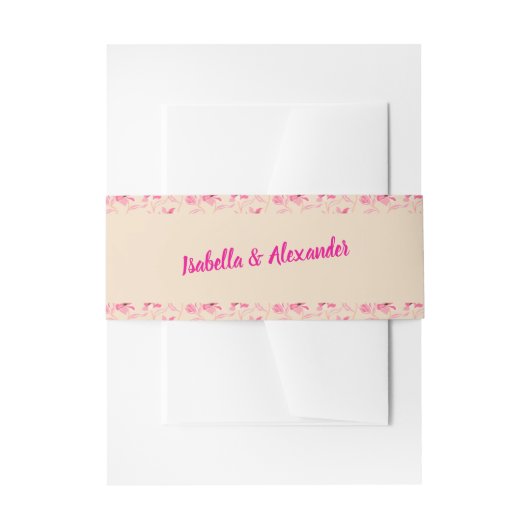 Elegant Beige & Blush Pink Floral Wedding 招待状ベリーバンド (正面例)