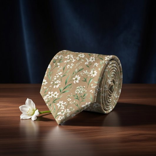 Elegant Beige Botanical ネクタイ