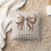 Elegant Beige Bow Striped Design Throw Pillow クッション (ブランケット)