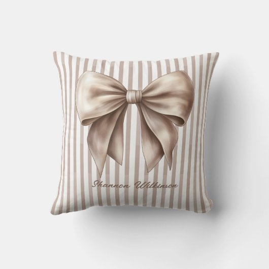 Elegant Beige Bow Striped Design Throw Pillow クッション (裏面)