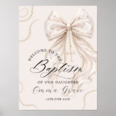Elegant Beige Bow with Pearl Baptism Welcome ポスター (正面)