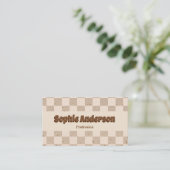 Elegant Beige & Brown Checkerboard with QR Code 名刺 (スタンド正面)
