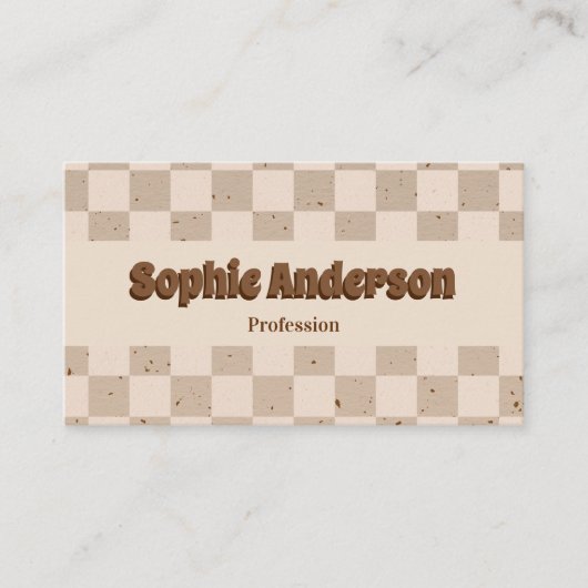 Elegant Beige & Brown Checkerboard with QR Code 名刺 (正面)