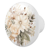 Elegant Beige Brown Flowers Floral Ceramic Knob セラミックノブ (右)