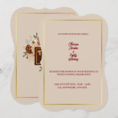 Elegant Beige & Burgundy Floral Wedding Invitation 招待状 (正面/裏面)