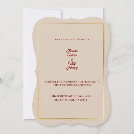Elegant Beige & Burgundy Floral Wedding Invitation 招待状 (正面)