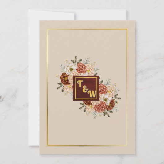Elegant Beige & Burgundy Floral Wedding Invitation 招待状 (裏面)