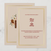 Elegant Beige & Burgundy Floral Wedding Invitation 招待状 (正面/裏面)