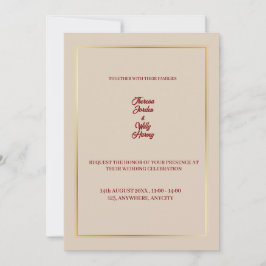 Elegant Beige & Burgundy Floral Wedding Invitation 招待状