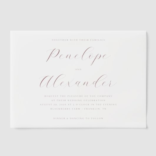 Elegant Beige Calligraphy ベラム紙招待状 (正面)