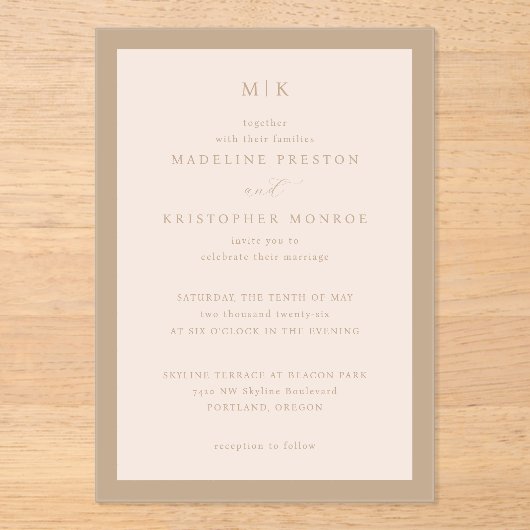 Elegant Beige Calligraphy Invitation アクリル招待状 (正面)