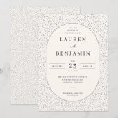 Elegant Beige Dotted Border 招待状 (正面/裏面)