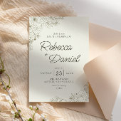 Elegant Beige Floral Minimalist Script Wedding 招待状