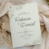 Elegant Beige Floral Minimalist Script Wedding 招待状