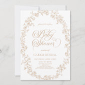 Elegant Beige Floral Roses Line Art Baby Shower 招待状 (正面)