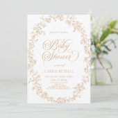 Elegant Beige Floral Roses Line Art Baby Shower 招待状 (スタンド正面)