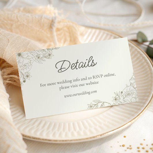 Elegant Beige Floral Script Wedding Website Detail エンクロージャーカード