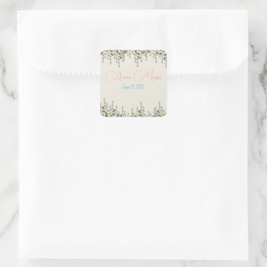 Elegant Beige Floral Sticker – Neutral Botanical  スクエアシール (バッグ)