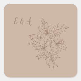 Elegant Beige Floral Wedding スクエアシール