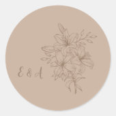 Elegant Beige Floral Wedding ラウンドシール (正面)