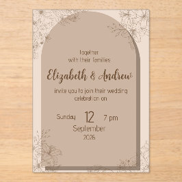 Elegant Beige Floral Wedding Invitation アクリル招待状