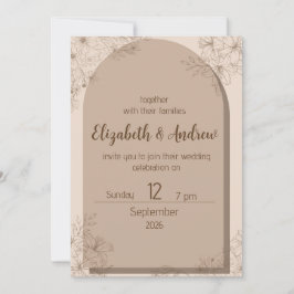 Elegant Beige Floral Wedding Invitation 招待状