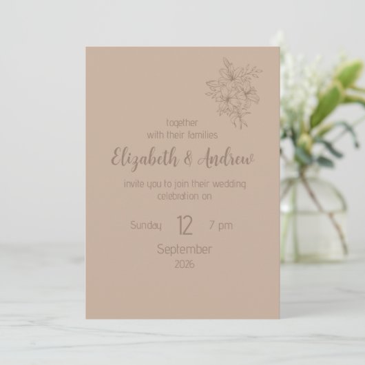 Elegant Beige Floral Wedding Invitation (style 2) 招待状 (スタンド正面)