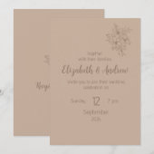 Elegant Beige Floral Wedding Invitation (style 2) 招待状 (正面/裏面)