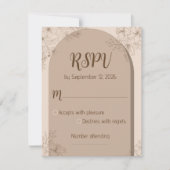 Elegant Beige Floral Wedding RSPV card 出欠カード (正面)