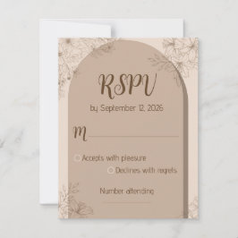 Elegant Beige Floral Wedding RSPV card 出欠カード