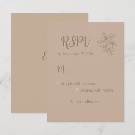 Elegant Beige Floral Wedding RSPV card 出欠カード (正面/裏面)