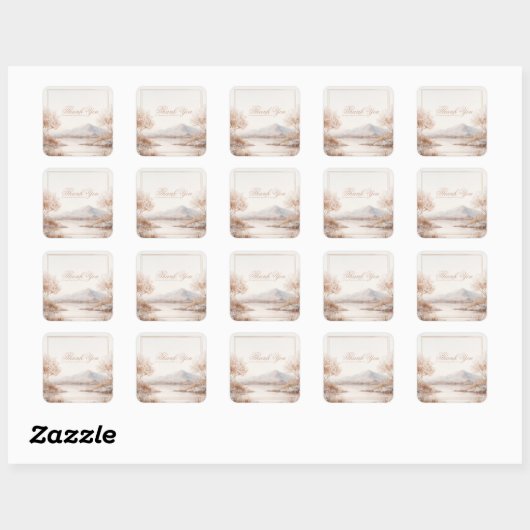 Elegant Beige Frosted Lake Gold Frame Landscape スクエアシール (シート)