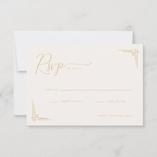 Elegant Beige Geometric Calligraphy 出欠カード (正面)